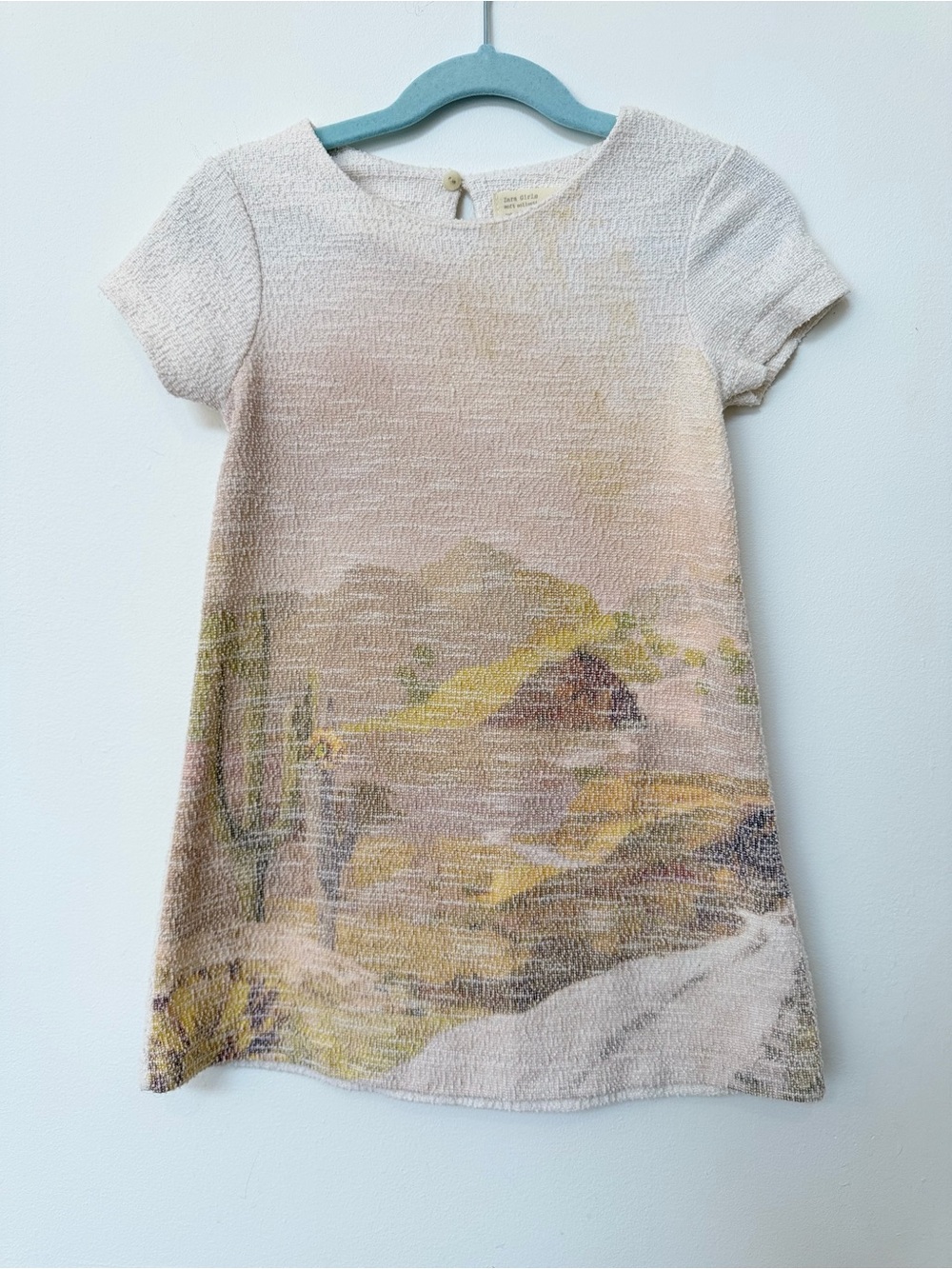 Zara Girls Dress Size 5/6 116 Scenic Landscape Print Textured Short Sleeve